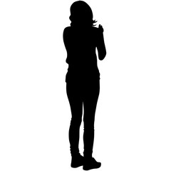 Silhouette stands girl on a white background