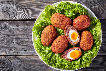 classic deep fried scotch eggs on a plate