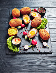tasty meatballs stuffed with soft boiled eggs