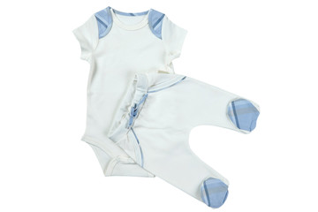 blue and white baby wear on white background