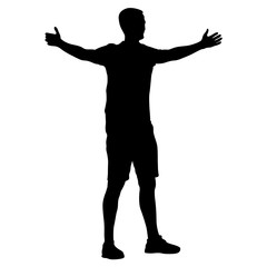 Black silhouettes man with arm raised on a white background