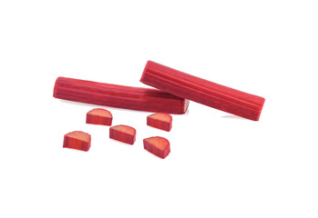 rhubarb stalks isolated on white background
