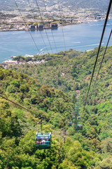 Wide angle view of the bay of Hiroshima from Miyajima cableway in a sunny summer day