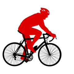 Silhouette of a cyclist male on white background