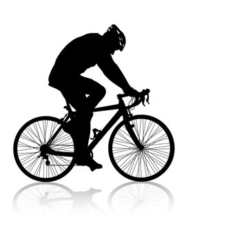 Silhouette of a cyclist male on white background