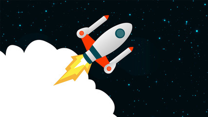 Gradient space with a rocket background Vector
