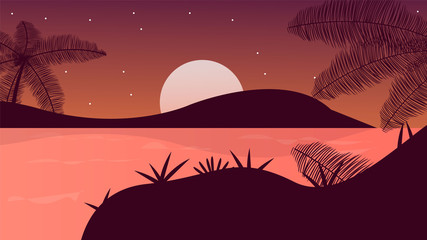 landscape with trees and sunset