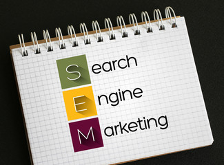 SEM - Search Engine Marketing acronym, business concept background