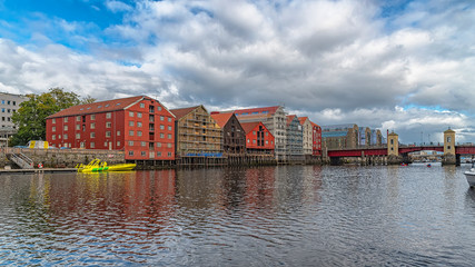 Trondheim River Nidelva Dockside Warehouses and Bridge