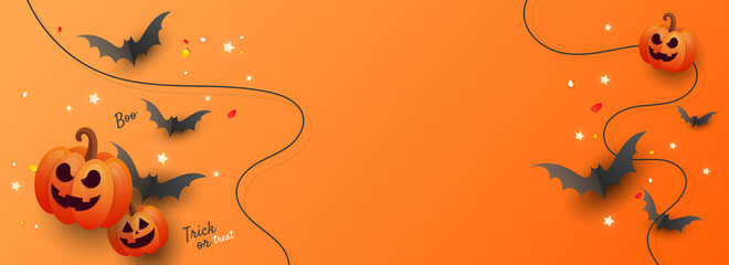 Halloween sale banner, party invitation concept background.