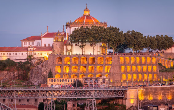 Monastery of Serra do Pilar as seen from Miradouro da Vitoria at sunset, Porto, Portugal