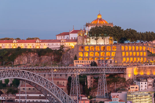 Monastery of Serra do Pilar as seen from Miradouro da Vitoria at sunset, Porto, Portugal