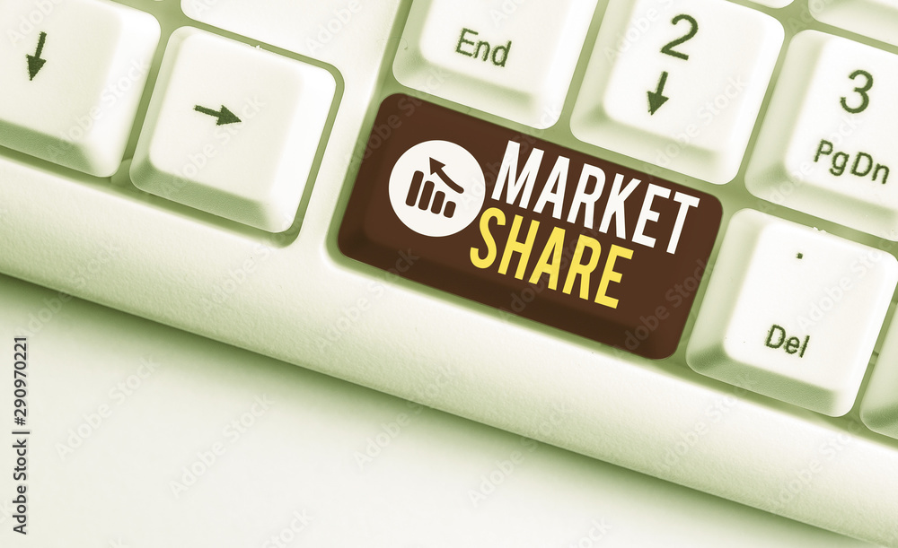 Poster writing note showing market share. business concept for the portion of a market controlled by a part