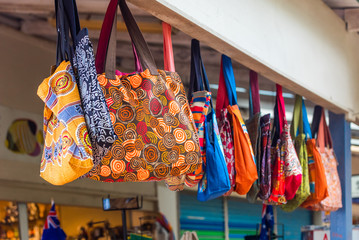 Colorful souvenir bags, Australia. With selective focus.