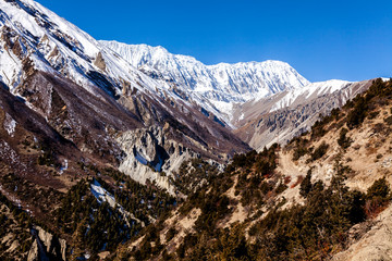Fototapeta na wymiar Mount Tilicho Peak (height of 7,134m) Himalayas, Nepal, Annapurna conservation area