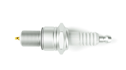 Spare parts spark plugs on white background for car and motorcycle. New auto parts spark plug. 3D render