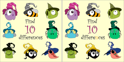 find 10 differences. vector image of fantastic animals for development. picture for children