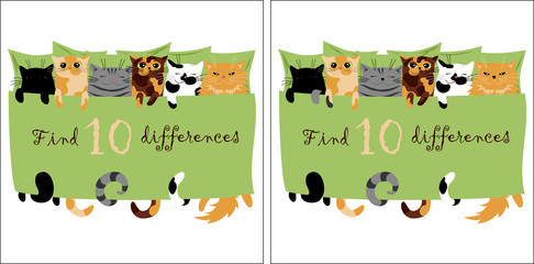 find 10 differences. vector image of cute cats for development. picture for children
