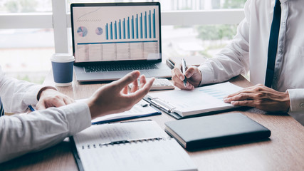 Business partner discussing ideas marketing plan and project of investment