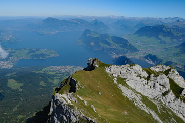 Switzerland: Panoramic view from Pilatus Peak over lake Lucerne