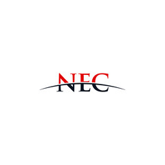 Initial letter NEC, overlapping movement swoosh horizon logo company design inspiration in red and dark blue color vector