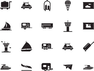 holiday vector icon set such as: template, circle, passenger, way, voyage, up, track, airship, case, balloon, coupon, access, art, action, delivery, mail, carriage, hot, icons, station, railroad