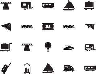 holiday vector icon set such as: airship, balloon, delivery, high, coupon, ticket, outdoor, pictogram, bag, template, vessel, motorhome, departure, action, leisure, up, wheel, camp, lifestyle