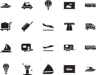 holiday vector icon set such as: start, roof, camp, cart, template, lifestyle, pictogram, hotel, trolley, outdoor, box, locomotive, architecture, airways, race, controller, sketch, road, arrivals