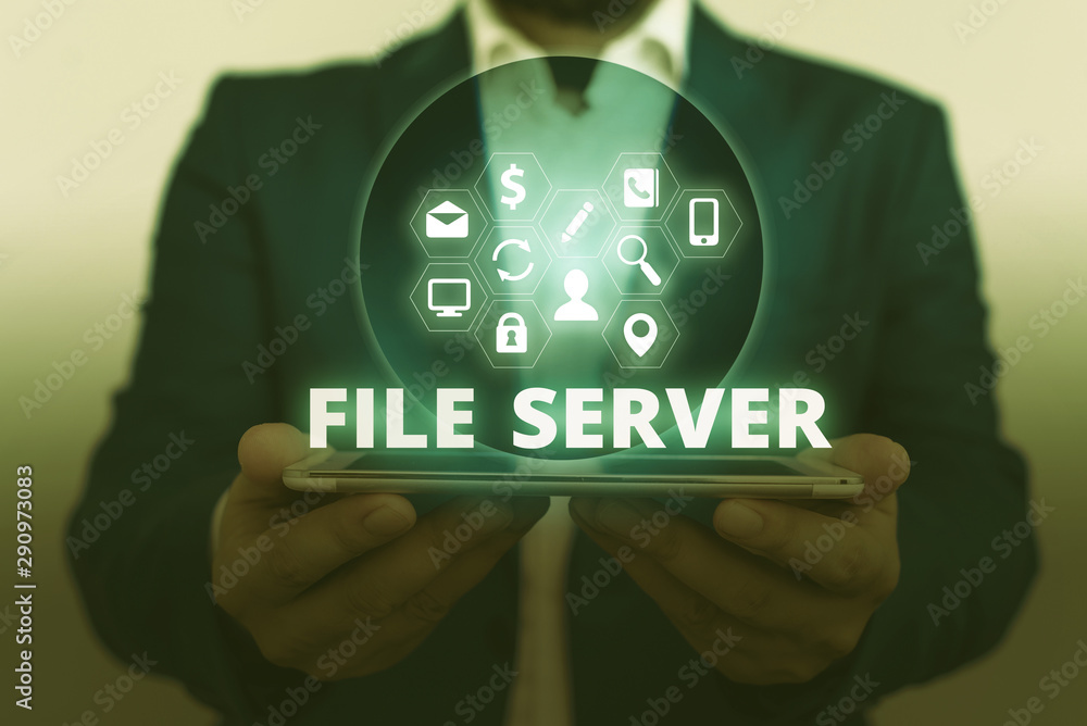 Poster text sign showing file server. business photo showcasing device which controls access to separately 