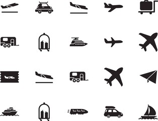 holiday vector icon set such as: cruiser, liner, speed, public, sailboat, metro, airliner, nautical, wagon, front, railway, off, tickets, pass, take, high, yachting, wind, subway, origami, passenger