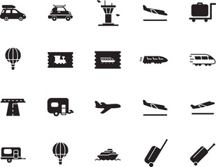 holiday vector icon set such as: highway, pictogram, control, outdoor, sea, map, camper, hotel, van, water, set, path, start, tour, shipping, briefcase, grey, departures, camp, cart, street, smart