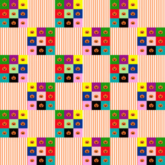 Obraz premium Pattern di Halloween con piccole zucche in riquadri multicolore