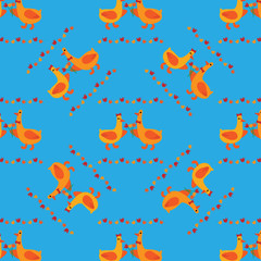 Couple geese seamless texture pattern. Vector illustration for wrapping paper, textile, background.