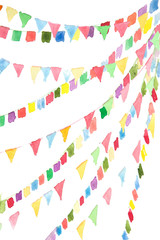 Fototapeta premium Colorful watercolor bunting flags on white background