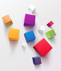 Abstract colorful composition with 3d cubes. Top view.