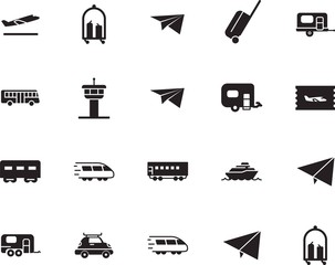 holiday vector icon set such as: voyage, life, building, bus, wave, wheel, case, sport, shipping, stop, pass, roof, luxury, ticket, up, controller, airways, school, cruiser, side, industry, activity