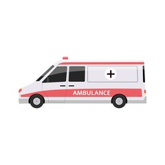 Ambulance car side view - flat cartoon vector illustration