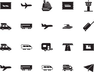 holiday vector icon set such as: path, cruiser, terminal, ship, navigation, camping, avenue, water, industry, voyage, mail, yacht, motorhome, grey, company, control, case, minimal, building, toy