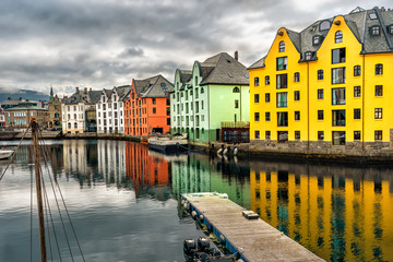 Great summer view of Alesund port town on the west coast of Norway
