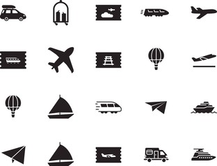 holiday vector icon set such as: traveler, silver, off, cart, truck, caravan, family, camping, roof, minimal, bag, view, departures, shipping, cruiser, sketch, camper, take, van, trolley, motorhome