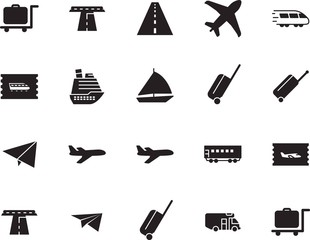 holiday vector icon set such as: company, motorhome, water, metal, airline, auto, sailboat, front, price, access, camping, camper, tickets, trailer, coupon, modern, sail, liner, regatta, delivery