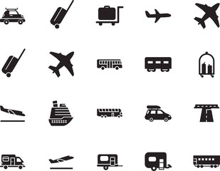 Fototapeta premium holiday vector icon set such as: start, drive, shipping, cruiser, luxury, path, road, life, arrive, airways, stripe, up, rv, arrivals, activity, lifestyle, highway, sea, water, landing, roadside