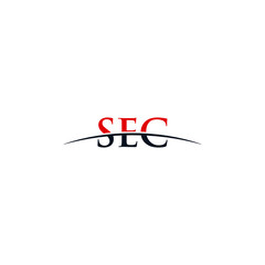 Initial letter SEC, overlapping movement swoosh horizon logo company design inspiration in red and dark blue color vector