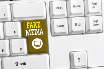 Text sign showing Fake Media. Business photo text An formation held by brodcasters which we cannot...