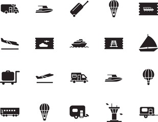 holiday vector icon set such as: wagon, logo, circle, arrive, architecture, silver, water, view, bag, tickets, voyage, express, industry, price, terminal, hotel, destination, aeroplane, briefcase