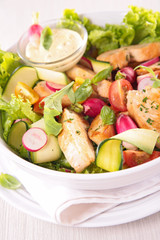 vegetable salad with chicken fillet and radish