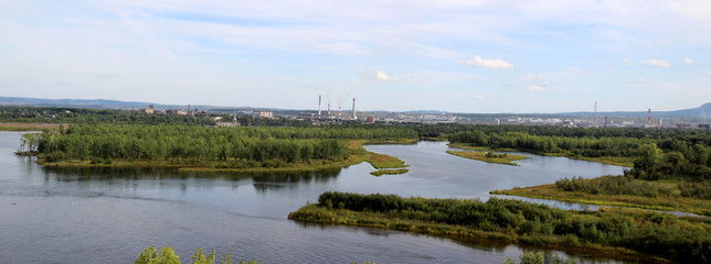 river Bank, winding river on a summer day
