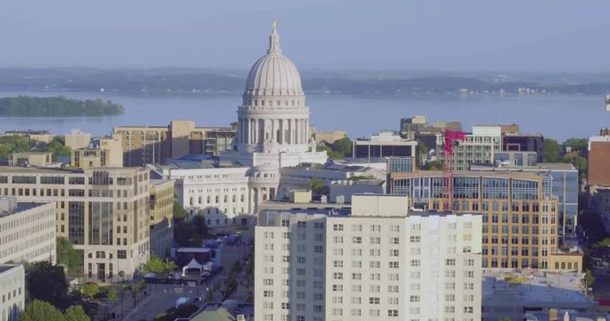 Madison capital and isthmus via drone