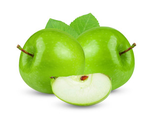 green apple with leaf isolated on white background