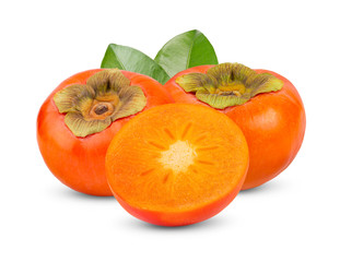 fresh ripe persimmons isolated on white background. full depth of field